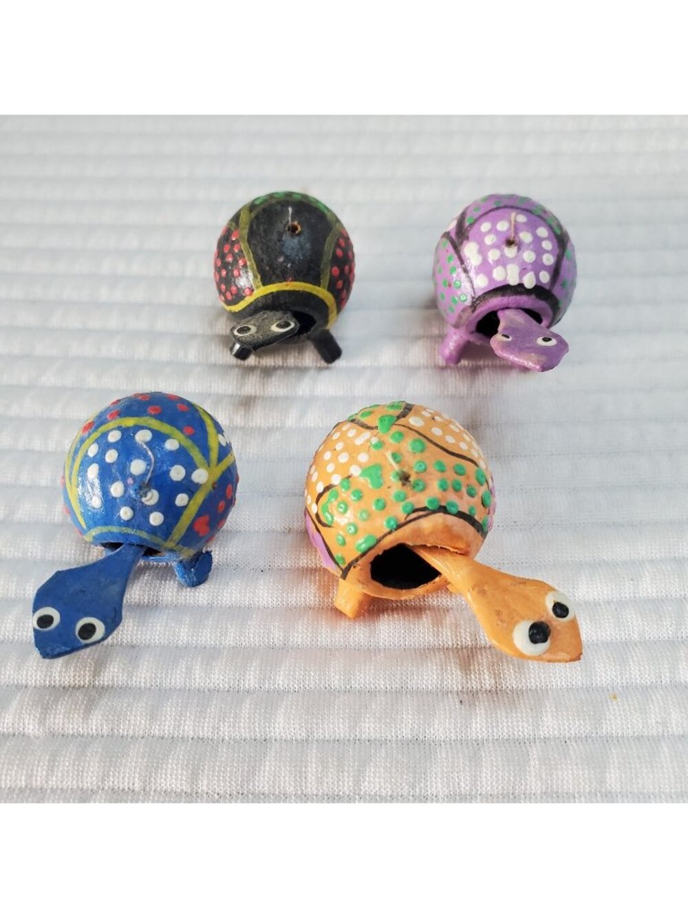 4 Handcrafted Mexican Turtle Bobble Heads 1.5" Small Folk Art Hand Painted